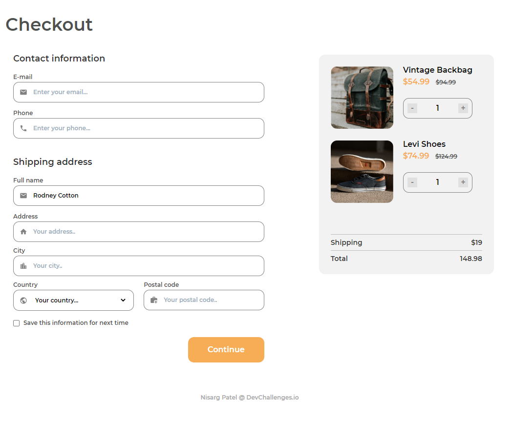 Checkout Form Page